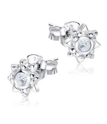 Pretty Flowers With CZ Stone Silver Ear Stud STS-5137